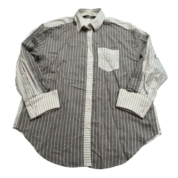 Zara Striped Button Up Shirt in White Grey - Picture 1 of 4